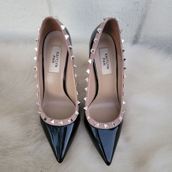 kaitlyn pan black studded patent leather heels wmns sz 6.5 - Picture 1 of 11